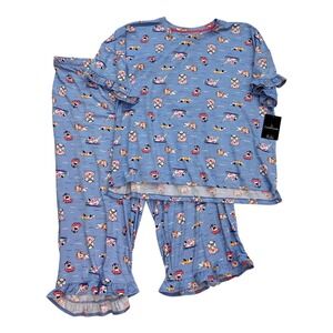 Cuddl Duds Pajama Set Womens XXL Blue Dog Print Sleepwear Loungewear 2PC New